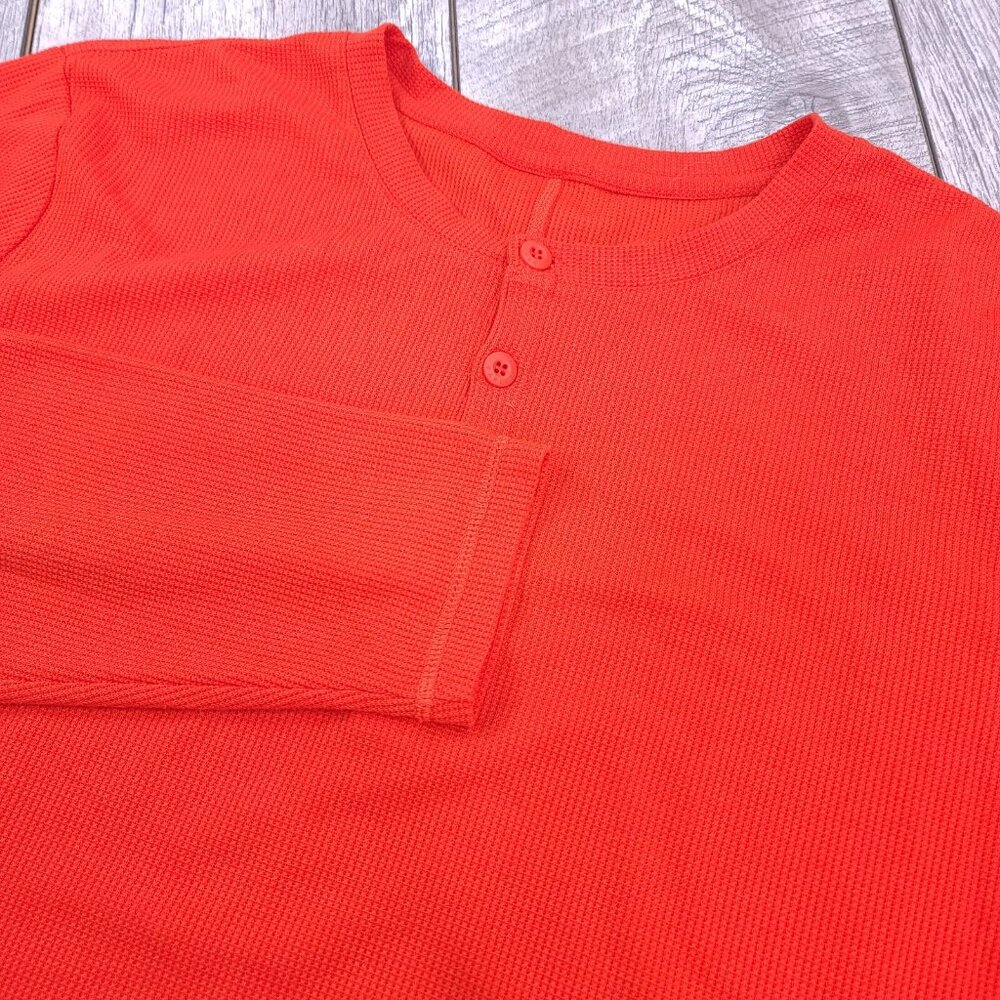 Fabletics Mens The Waffle Henley Shirt Size XXL Orange Long Sleeve Lightweight